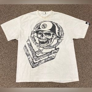 Metal Mulisha T-shirt Mens XL White Skull Head Helmet Short Sleeve